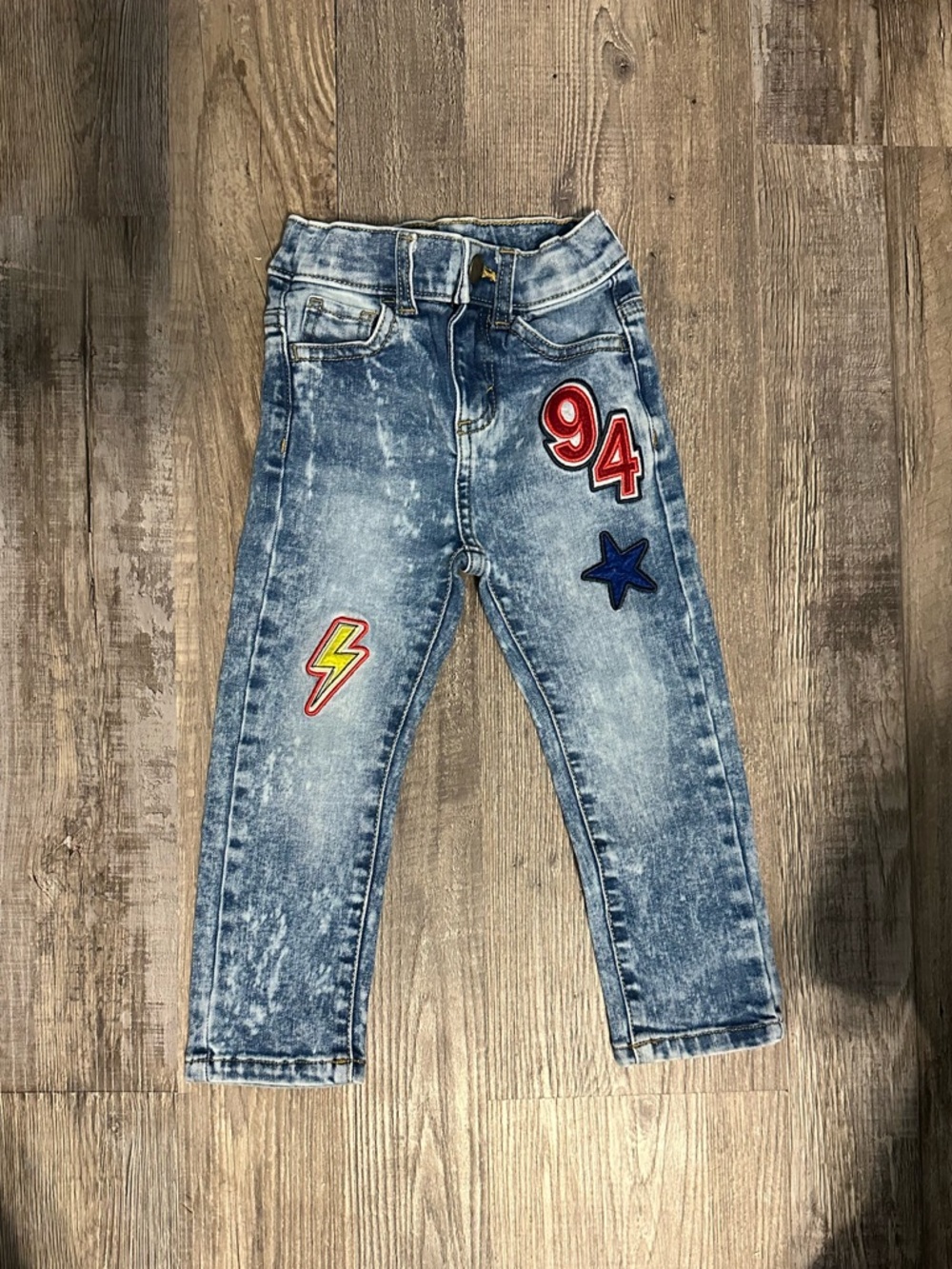 5/$25 Kids Acid Wash Denim Jeans with Patch Accents